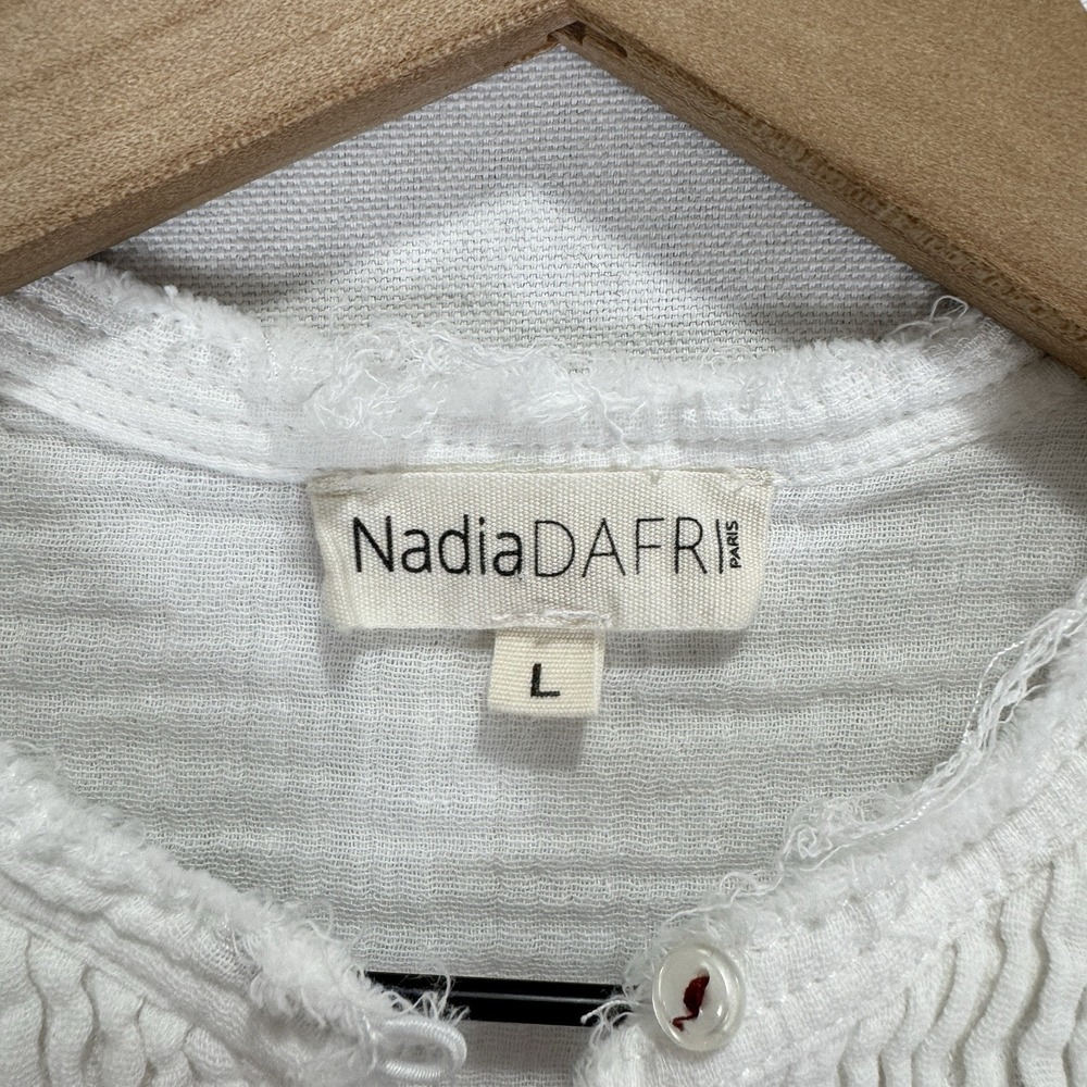 Gauzy White Cotton Top Womens‎ Large Beachy Relaxed Boho Tropical Breathable - Picture 12 of 16